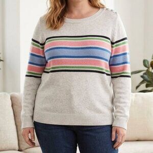Talbots Striped Sweater XL Button Shoulder Pastel Stripe Knit